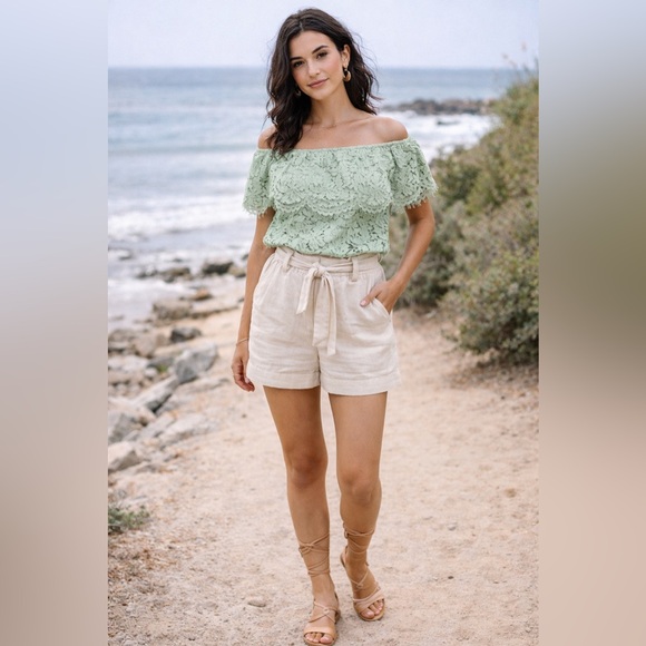 Sugarlips Tops - Sugar Lips Sage Off The Shoulder Lace Top | Size S